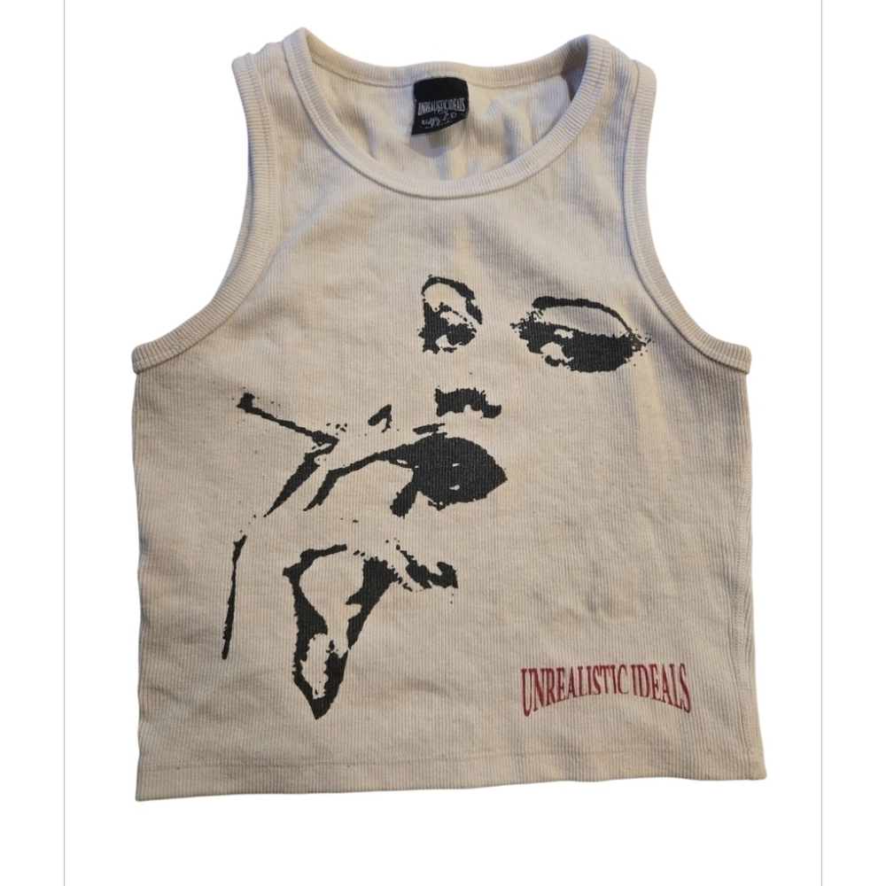 Unrealistic Ideals Face Crop Top by the brand NAMED Collective. Size s/m